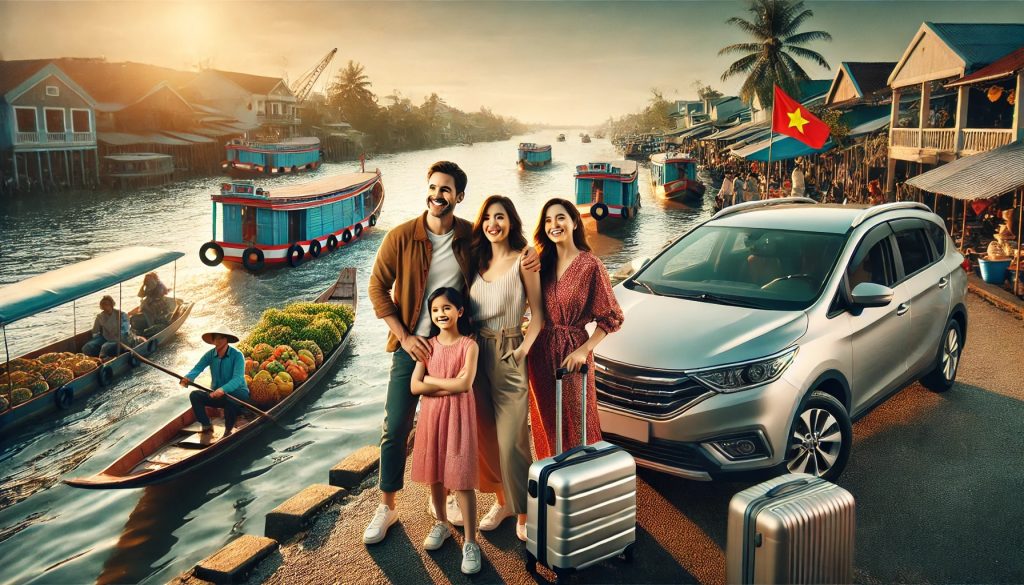 gia đình chụp hình lưu niệm bên thuê xe cần thơ